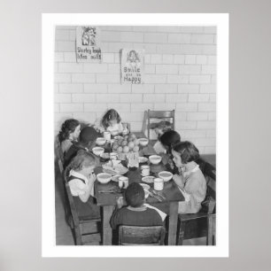 Póster Alumnos que comen el almuerzo - vintage