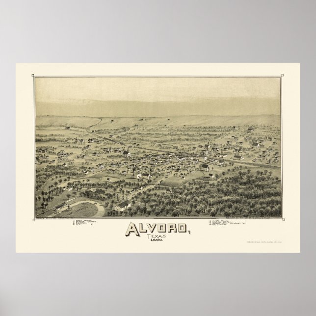 Póster Alvord, TX Panoramic Map - 1890 (Frente)