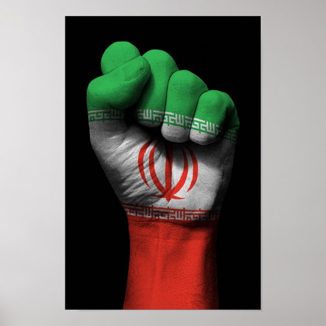 Póster Alza el puño apretado con bandera iraní (Frente)
