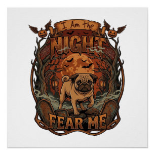 Póster Am Noche Me Teme Pug Halloween Luna_1