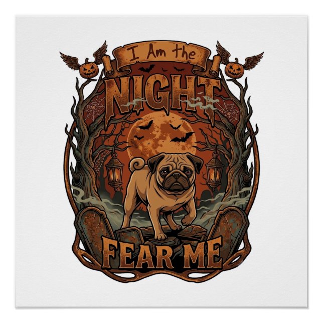 Póster Am Noche Me Teme Pug Halloween Luna_1 (Anverso)