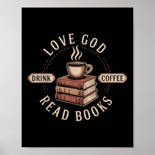 Póster Ama a Dios Bebe Café Lee Libros Amantes Vintage Ch