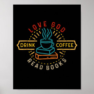 Póster Ama a Dios Bebe Café Lee Libros Amantes Vintage Ch