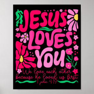 Póster Ama a Jesús Boho Floral Religiosa Fe