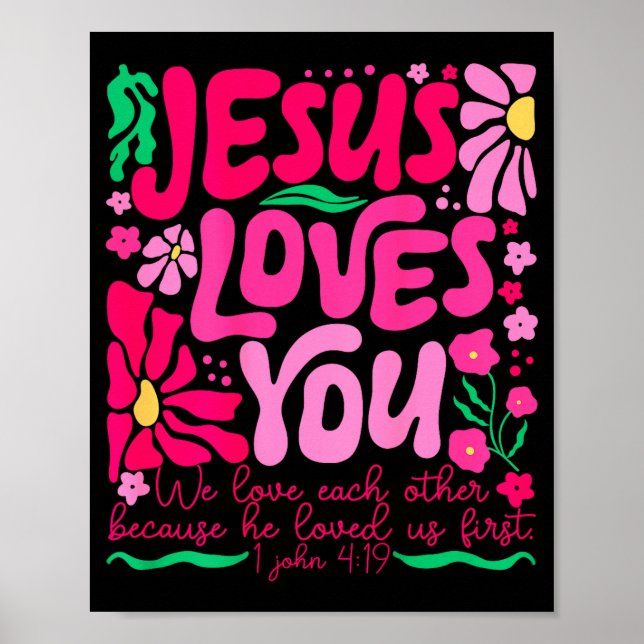 Póster Ama a Jesús Boho Floral Religiosa Fe (Frente)