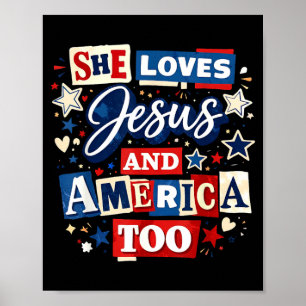 Póster Ama a Jesús y a América también bandera de EE. UU.