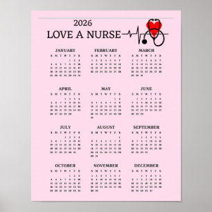 Póster Ama a una enfermera corazón estetoscopio Calendari