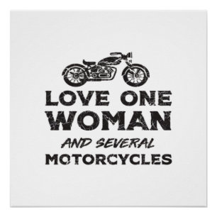 Póster Ama a una mujer y varias motocicletas esenciales