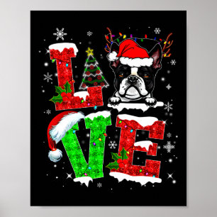 Póster Ama al Boston Terrier Santa Hat Navidades Mascota 