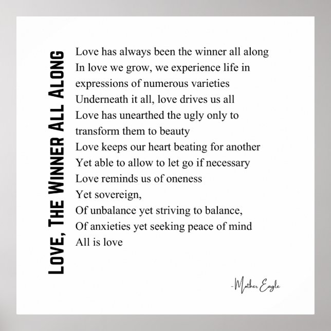 Póster Ama al ganador todo el tiempo poema poster de poes (Frente)