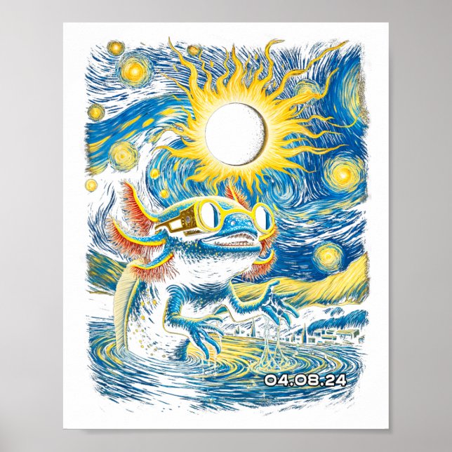 Póster Ama Axolotls Solar Eclipse Vintage Starry Night (Frente)