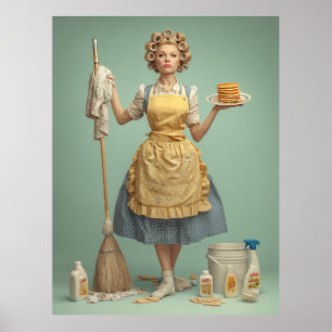 Póster Ama de Casa Retro con Panqueques