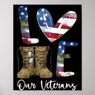 Póster Ama el Día de los Veteranos Orgullosa Bandera Amer