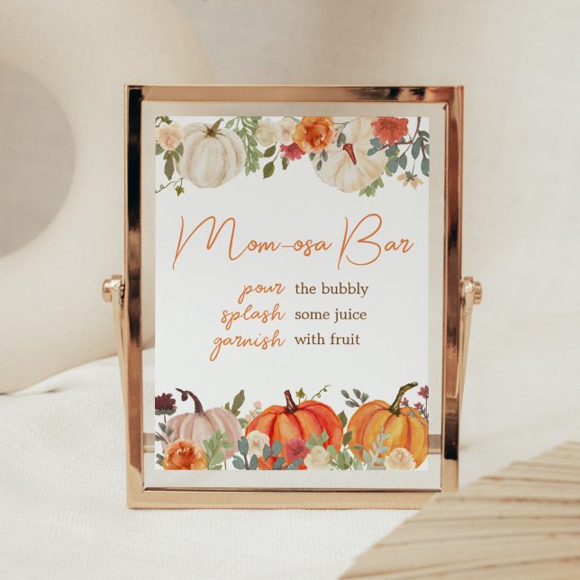 Póster Ama La Calabaza Floral Mamá Bar Osa (Fall Floral Pumpkin Baby Shower Mom Osa Bar Sign)