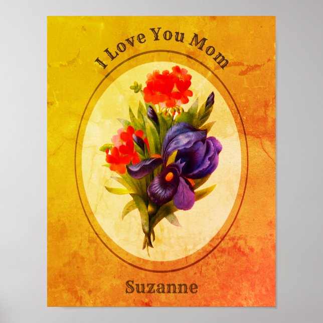 Póster Ama Mamá Personalizada Iris Flower Bouquet (Frente)