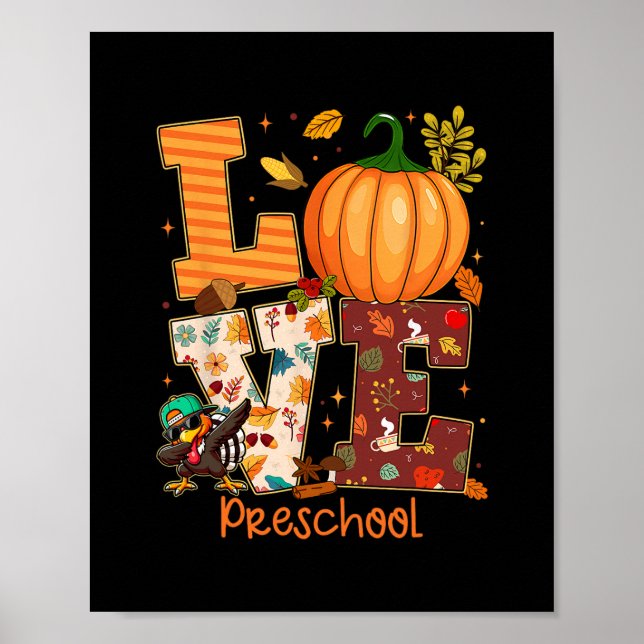 Póster Ama Profesor Preescolar Pavo Día de Acción de Grac (Frente)