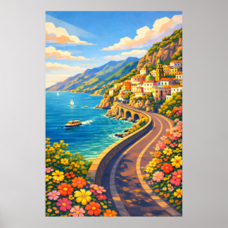 Póster Amalfi Coast Italy Riviera Vintage Travel