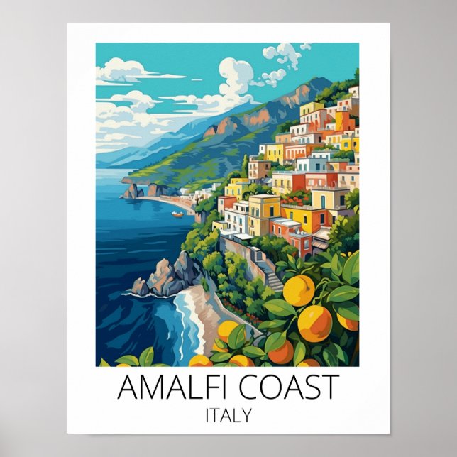 Póster Amalfi Coast Italy Vintage Travel (Frente)