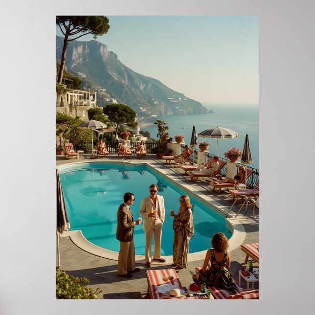 Póster Amalfi Coast Poolside Paradise – Mediterranean Sum (Frente)