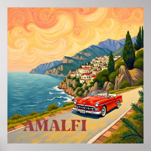 Póster Amalfi Coast Retro Drive : Van Gogh Style