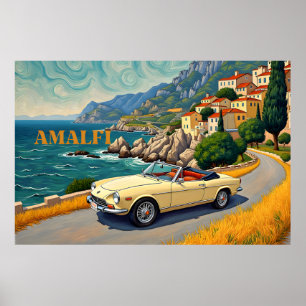 Póster Amalfi Coast Retro Travel : Van Gogh Style Classic
