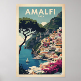 Póster Amalfi Coast Vintage Poster – Positano Retro Print