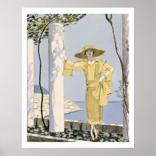 Póster Amalfi, ilustracion de una mujer en un vestido