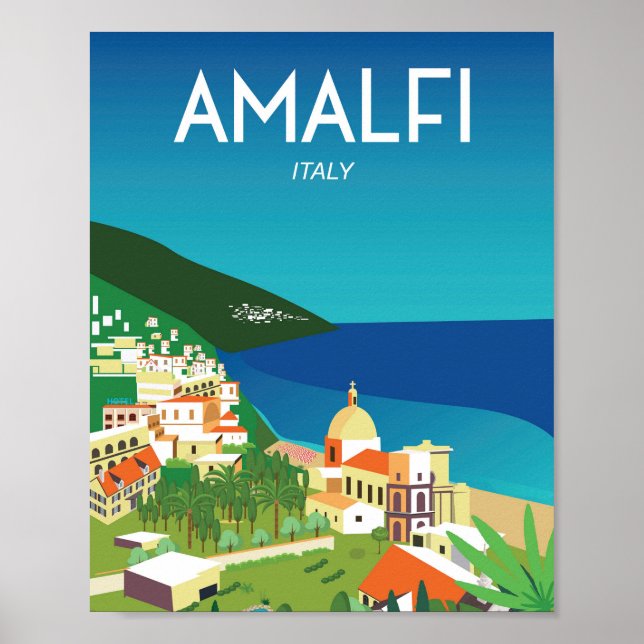 Póster Amalfi Italia cartel de viaje mediterano ciudad it (Frente)