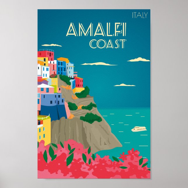 Póster Amalfi Italia Famoso lugar de viaje (Frente)