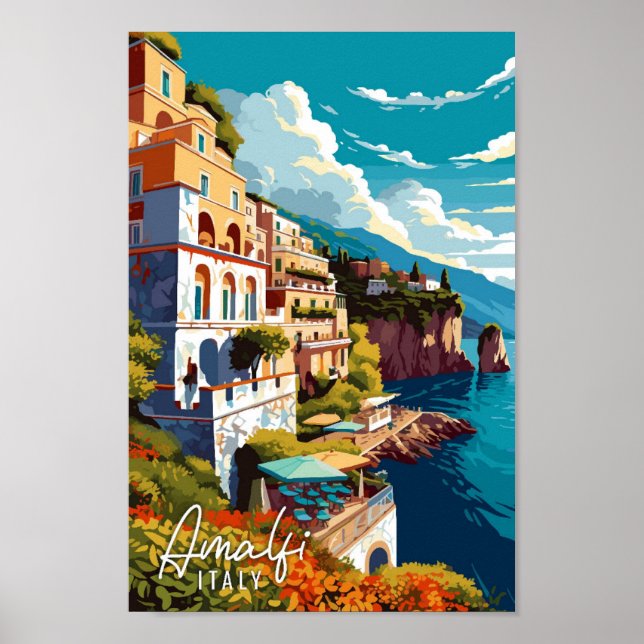 Póster Amalfi Italia ilustracion de viajes Art Vintage (Frente)
