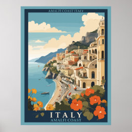 Póster Amalfi Italia Retro Travel Vintage