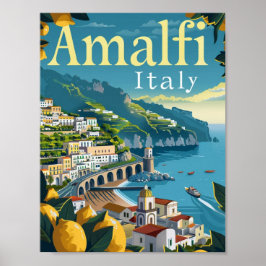 Póster Amalfi Italia Vintage Famoso lugar de viaje