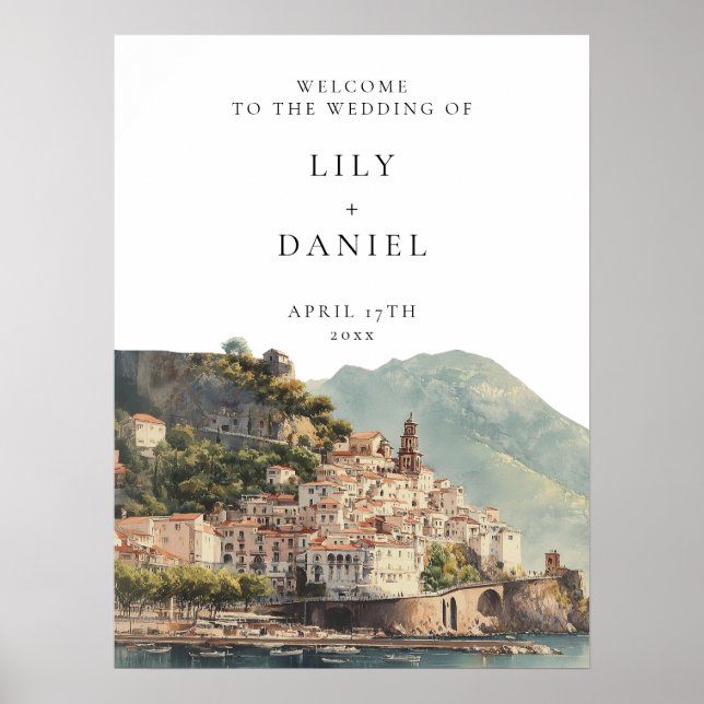 Póster Amalfi Italian Wedding Welcome Sign (Frente)