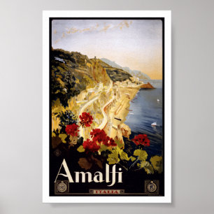 Póster Amalfi Italy Italia Vintage Travel