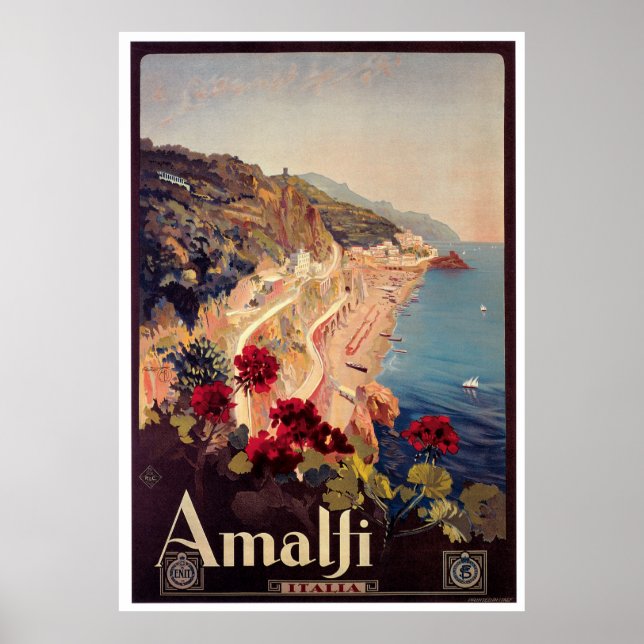 Póster Amalfi, Italy  Vintage Travel Poster (Frente)
