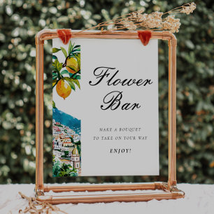 Póster Amalfi Positano Flor Bar Rótulo de ducha de novia