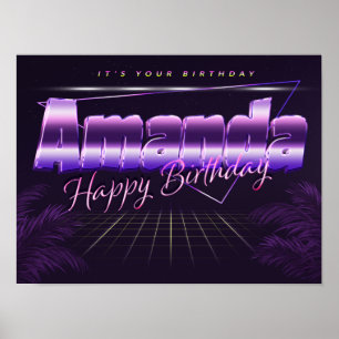 Póster Amanda Name Vorname lila retro Poster Geburtstag