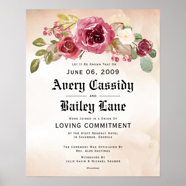 Póster Amando el certificado de Boda de Compromiso de Com (Frente)