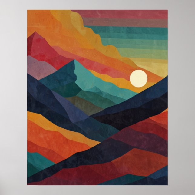 Póster Amanecer abstracto en la montaña (Frente)