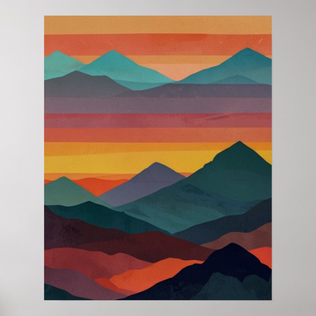 Póster Amanecer abstracto en la montaña (Frente)
