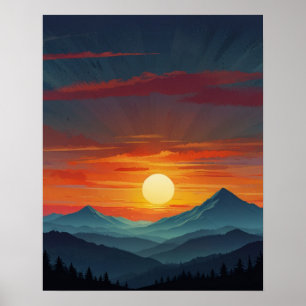 Póster Amanecer abstracto en la montaña