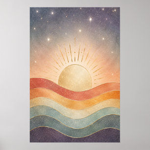 Póster Amanecer Celestial Boho Abstracto Moderno Sol del