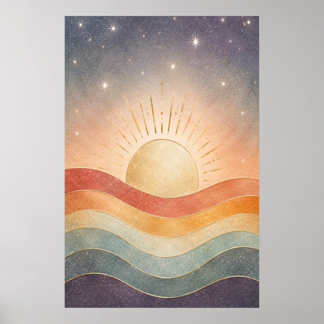 Póster Amanecer Celestial Boho Abstracto Moderno Sol del  (Frente)