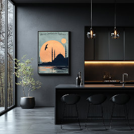 Póster Amanecer de Estambul - Mezquitas y puentes Silhoue