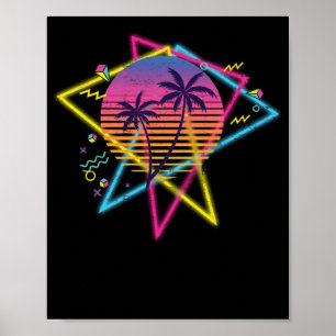 Póster Amanecer de las palmeras de vaporwave de los años 