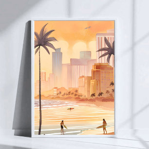 Póster Amanecer de Miami Pintura de la silueta urbana e
