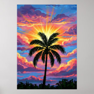 Póster Amanecer del árbol de palmas cromático