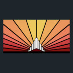 Póster Amanecer del sol Art Deco<br><div class="desc">Un clásico estilo Art Déco patrón sol en colores del amanecer. Un patrón icónico del sol saliendo por detrás de un estilizado edificio de estilo Art Déco. Un diseño sencillo pero elegante,  fiel a la época.</div>