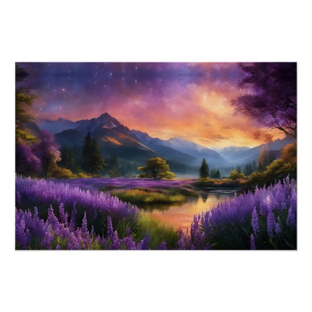 Póster Amanecer del valle de la montaña púrpura (Anverso)
