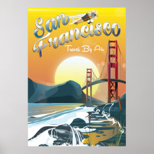 Póster Amanecer Dorado de San Francisco "Viaja por aire"